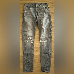 7 for all mankind distressed skinny jeans gray 25